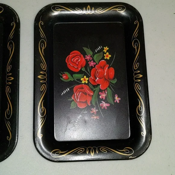 Floral  Pattern Metal Tip Trinket Tray Set of 4 - Picture 5 of 13